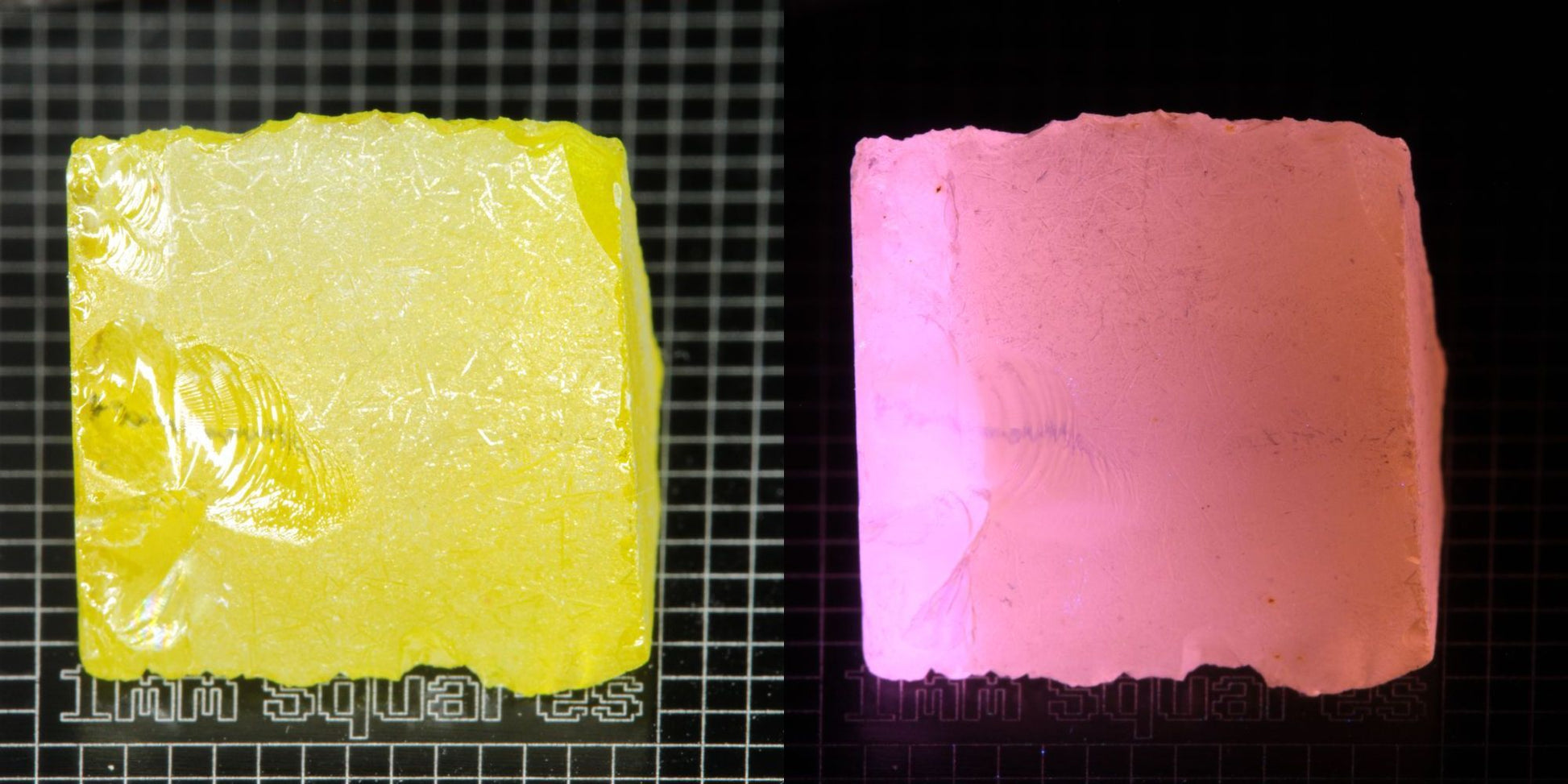 Ce/Nd YAG Quarter Edge (Pink Glow) rough for gem cutting
