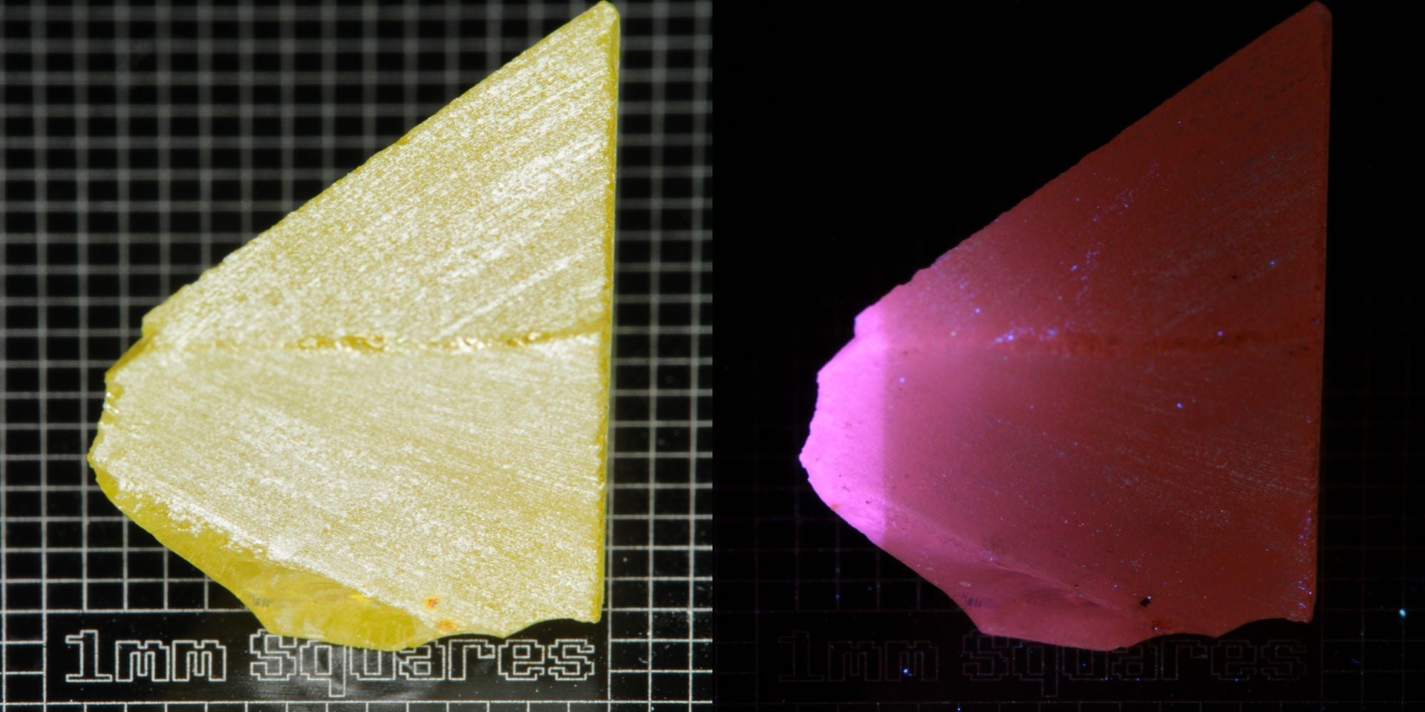 Ce/Nd YAG Triangle (Pink Glow) rough for gem cutting