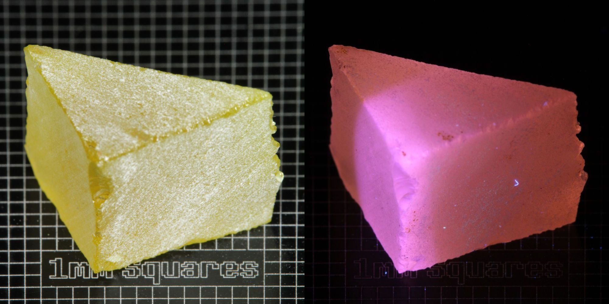 Ce/Nd YAG Triangle (Pink Glow) rough for gem cutting
