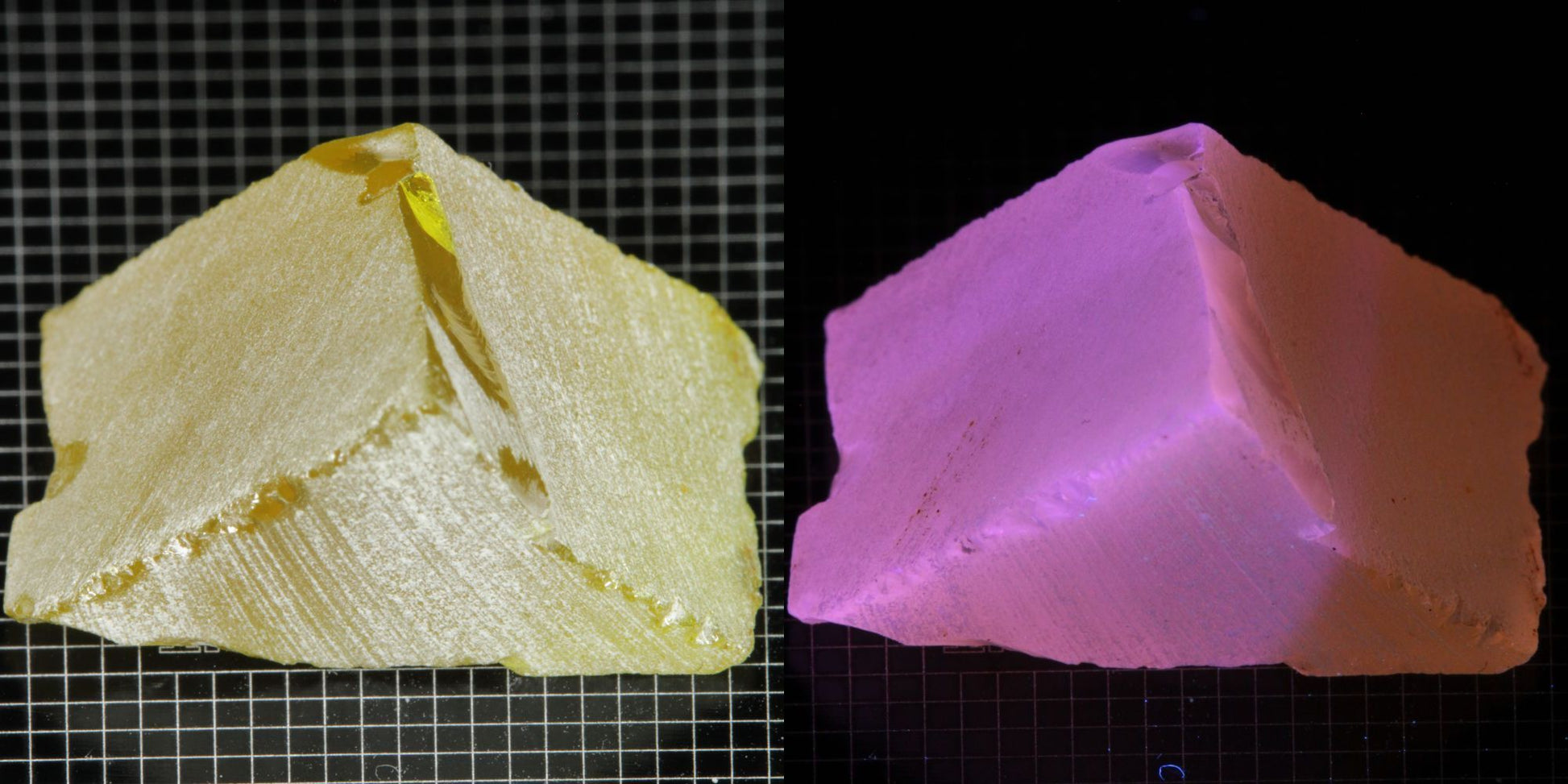 Ce/Nd YAG Triangle (Pink Glow) rough for gem cutting