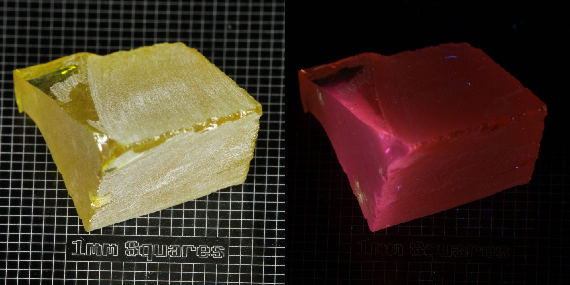 Ce/Nd YAG Triangle (Pink Glow) rough for gem cutting