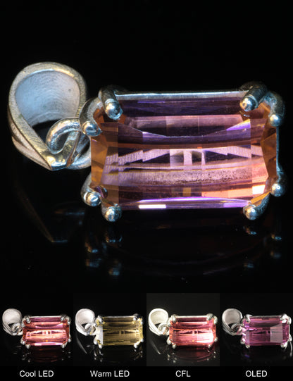 Erbium YAG Pixel Pendant Showing Color Change under Different Lighting