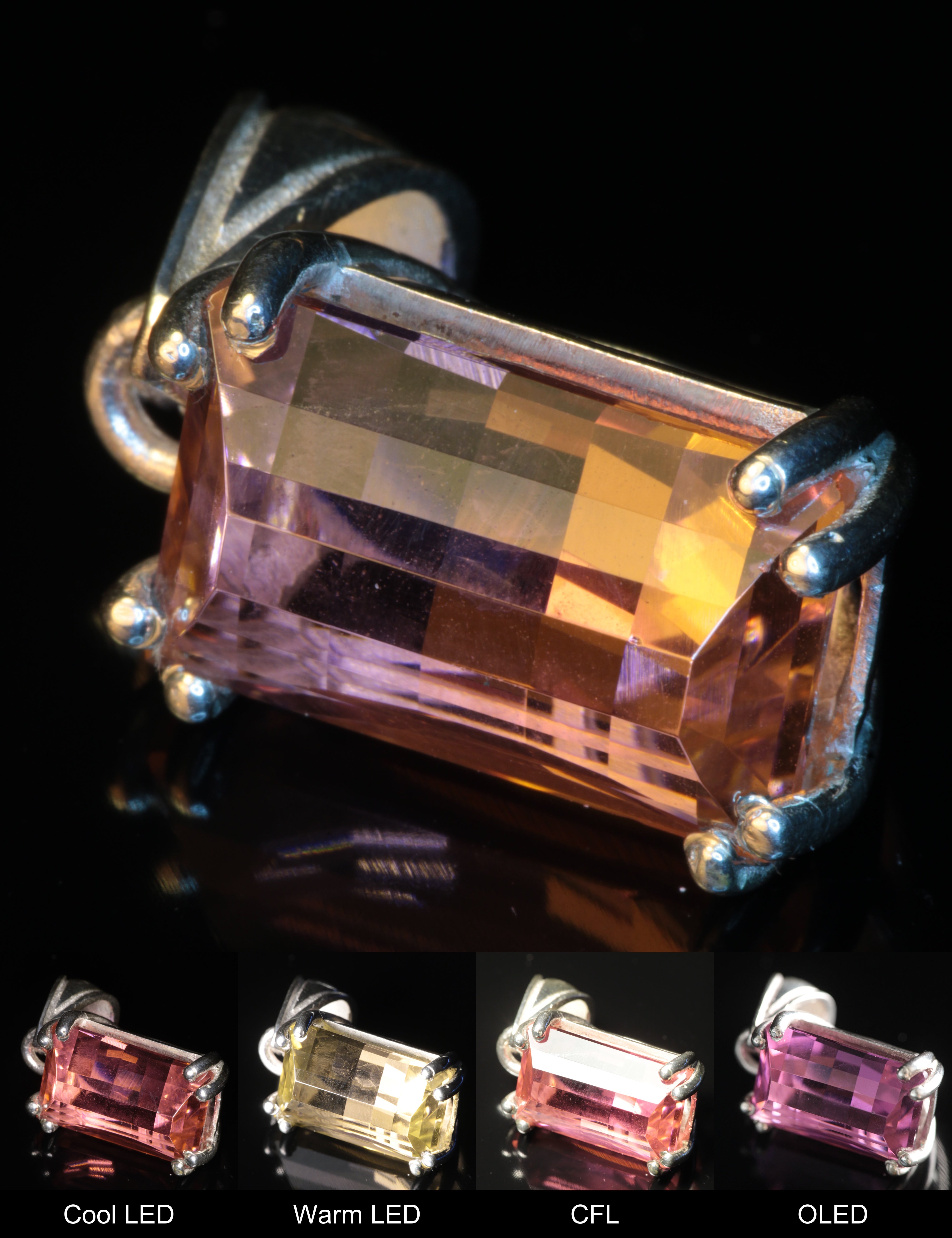 Erbium YAG Inverted Pixel Pendant Showing Color Change under Different Lighting