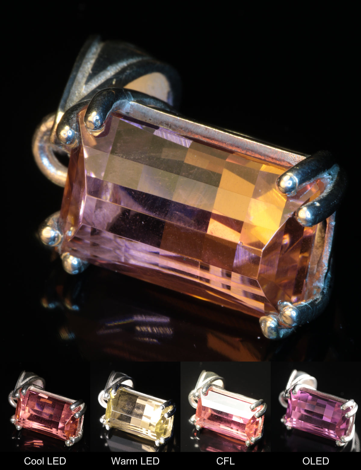 Erbium YAG Inverted Pixel Pendant Showing Color Change under Different Lighting