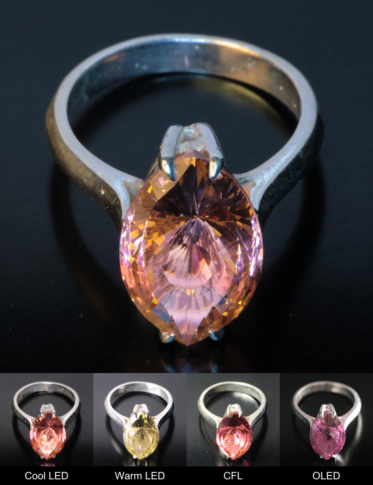 Erbium YAG Eye Ring Showing Color Change under Different Lighting