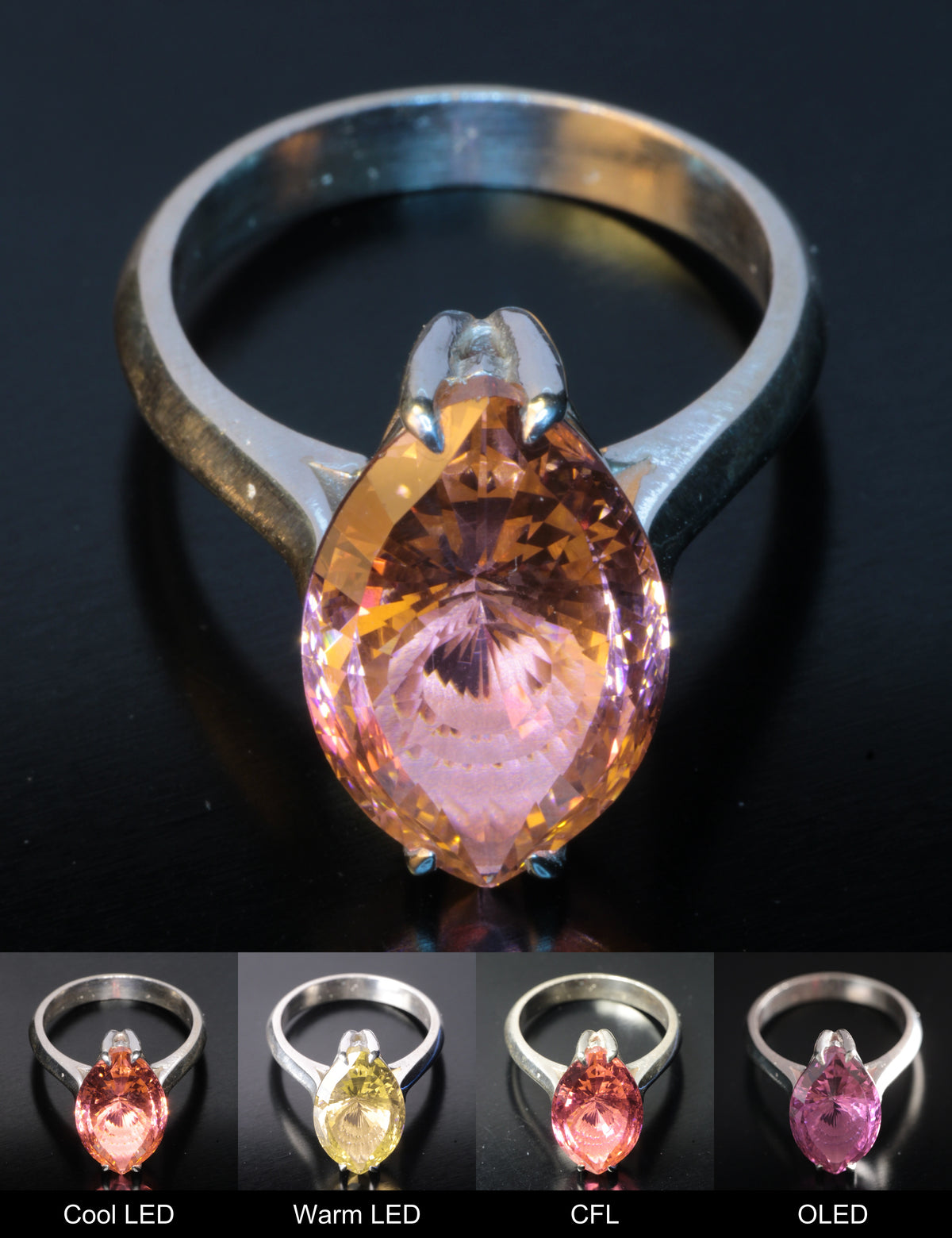 Erbium YAG Eye Ring Showing Color Change under Different Lighting