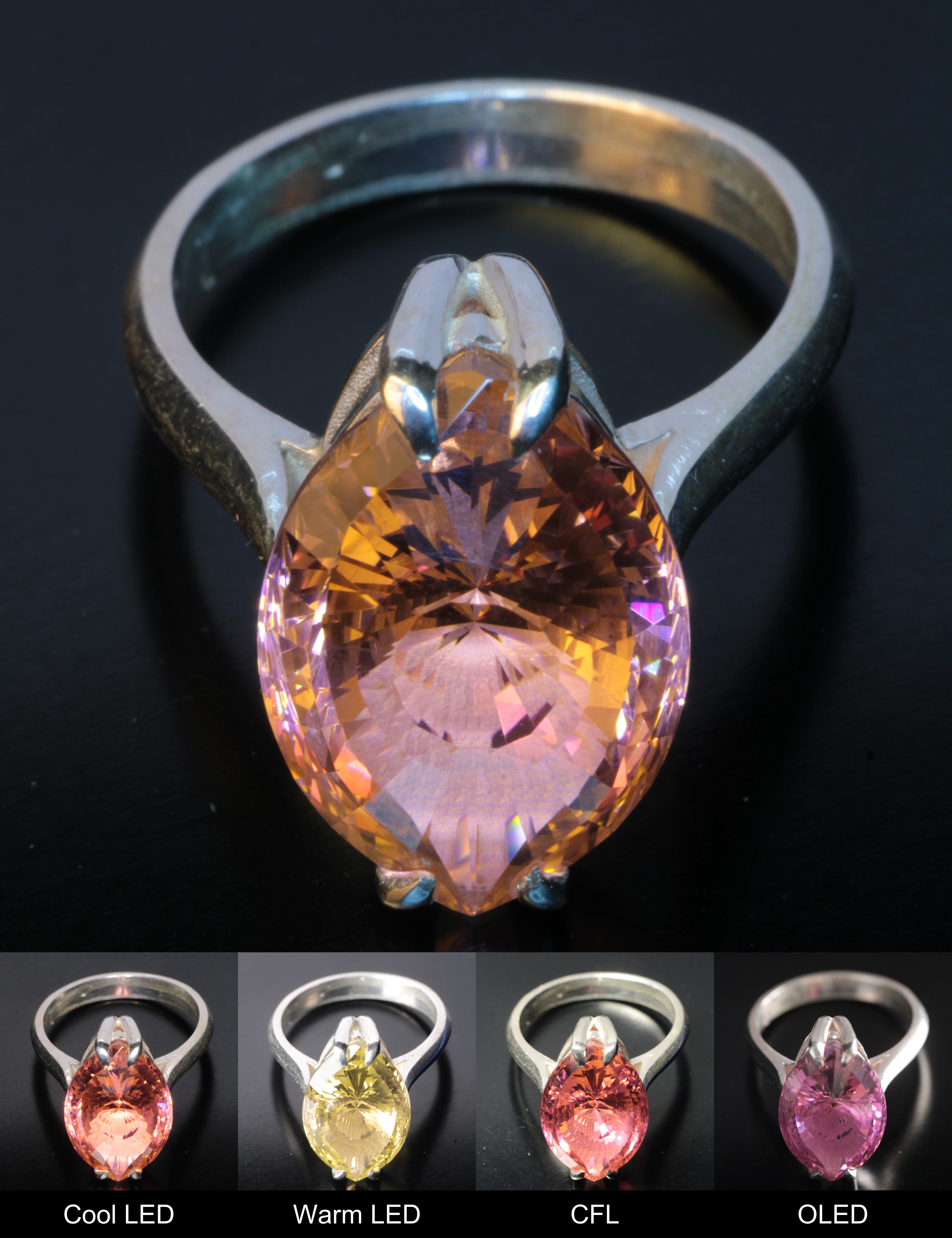 Erbium YAG Eye Ring Showing Color Change under Different Lighting