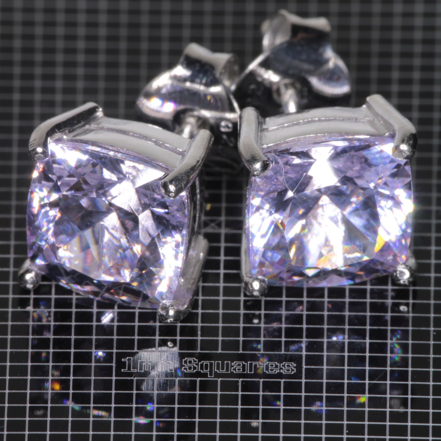 Nd:YAG Cushions Earrings in Sterling Silver
