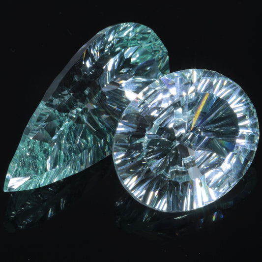 Faceted Yb:YAG Gemstones, Light Blue Fantasy Cut Laser Garnets