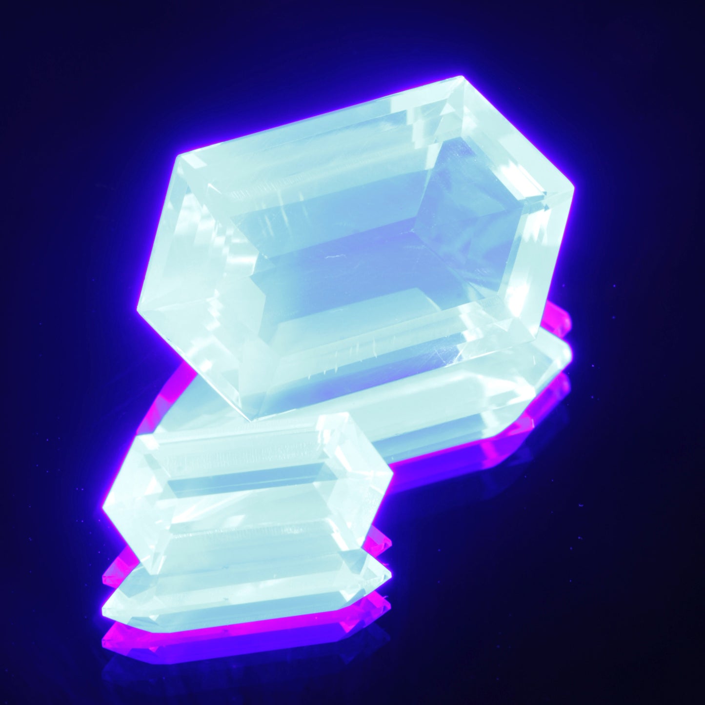 Long Hexagon Cut Lab Fluorite Gems, Color Change Hyperfluorescent