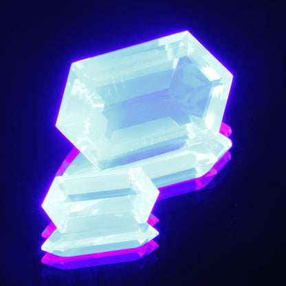 Long Hexagon Cut Lab Fluorite Gems, Color Change Hyperfluorescent