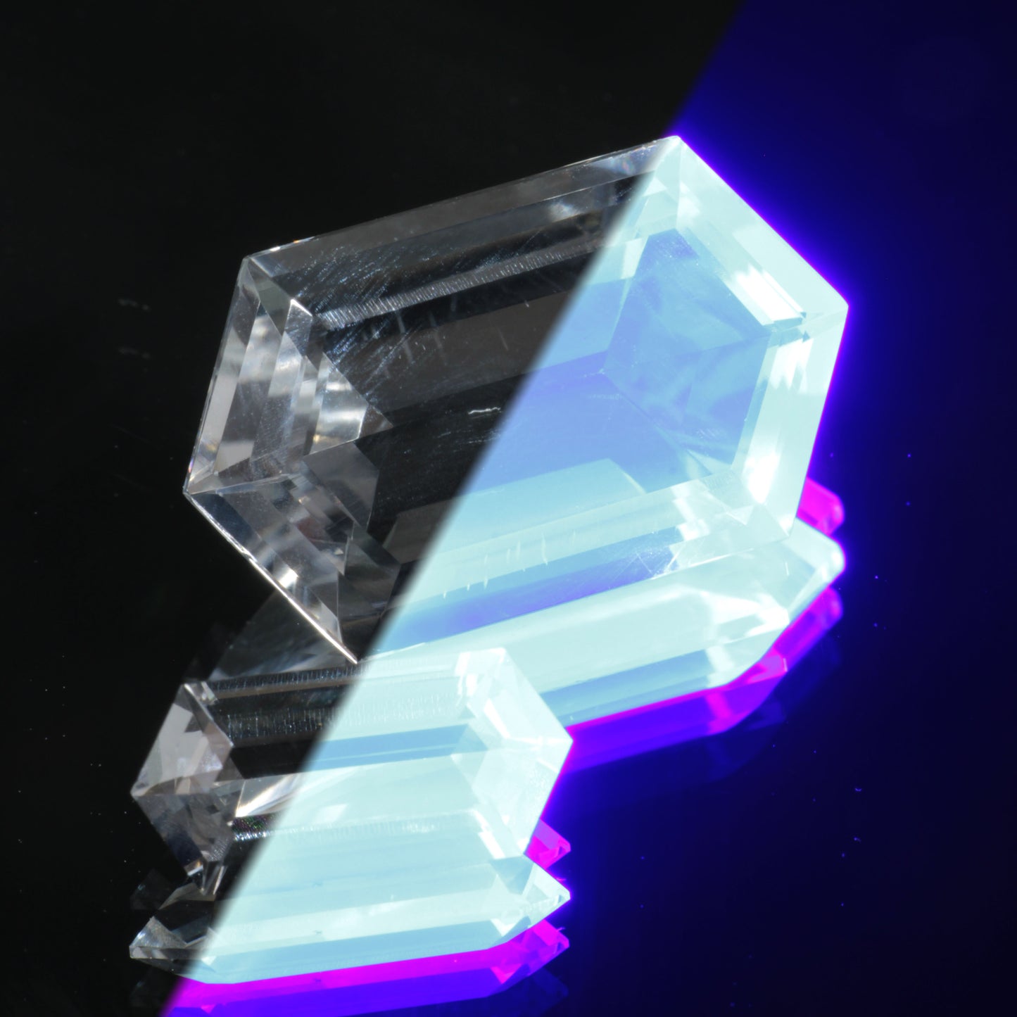 Long Hexagon Cut Lab Fluorite Gems, Color Change Hyperfluorescent