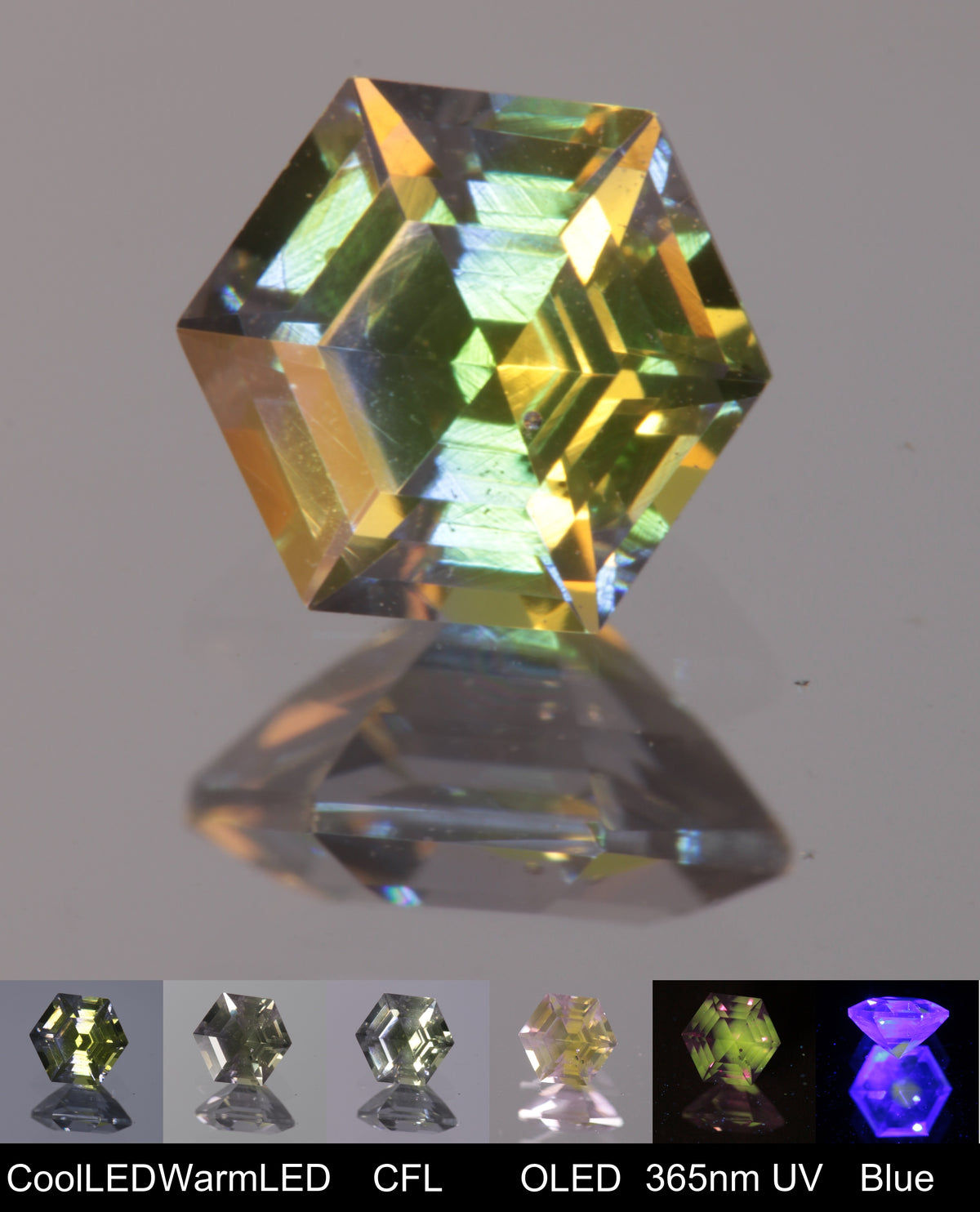 Dusk YAG Dusk Hexagon (Yellow Culet Rays) Faceted Gemstone
