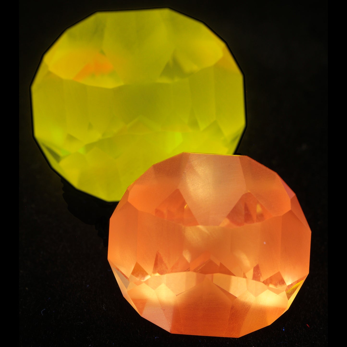 Custom Jack O Lantern Gems in High Glow GAGG and Samarium YAG