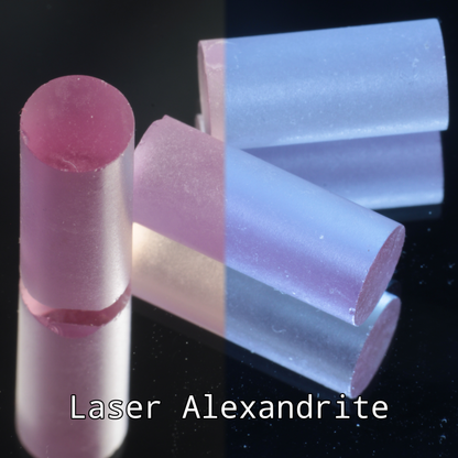 Three segments of laser alexandrite gem rough under two kinds of lighting